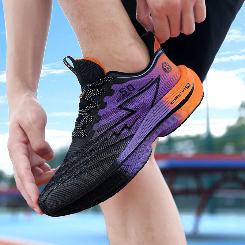 Herrenschuhe Carbon Plate Dämpfung Straßenlaufschuhe Modische bedruckte Schnür-Tennisschuhe Rutschfeste atmungsaktive Sportschuhe