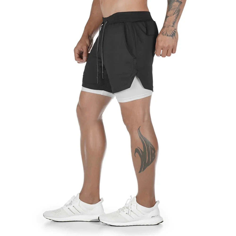 Herren Laufshorts 2-in-1 Doppeldeck-Sportshorts Sportbekleidung Gym Fitness Kurze Hosen Training Jogging Bottom Herrenbekleidung
