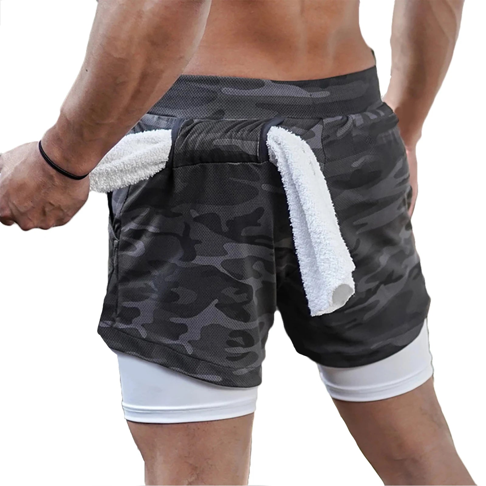 Herren Laufshorts 2-in-1 Doppeldeck-Sportshorts Sportbekleidung Gym Fitness Kurze Hosen Training Jogging Bottom Herrenbekleidung