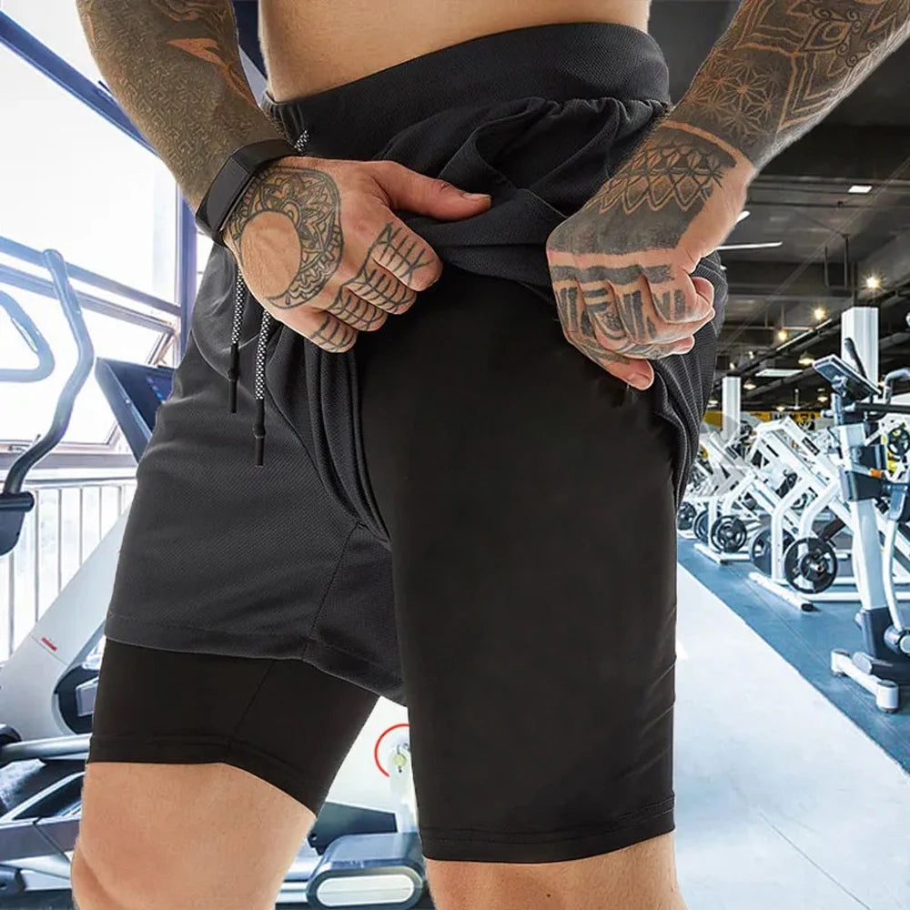 Herren Laufshorts 2-in-1 Doppeldeck-Sportshorts Sportbekleidung Gym Fitness Kurze Hosen Training Jogging Bottom Herrenbekleidung