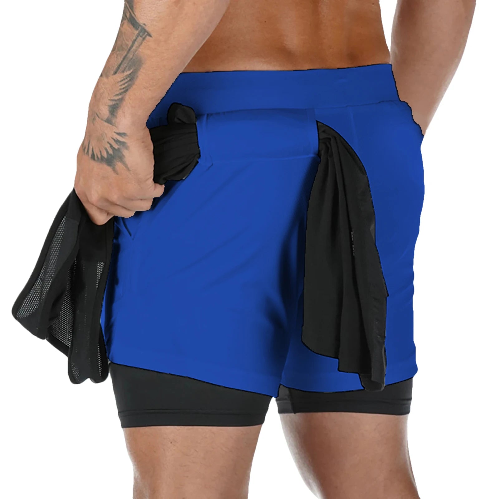Herren Laufshorts 2-in-1 Doppeldeck-Sportshorts Sportbekleidung Gym Fitness Kurze Hosen Training Jogging Bottom Herrenbekleidung