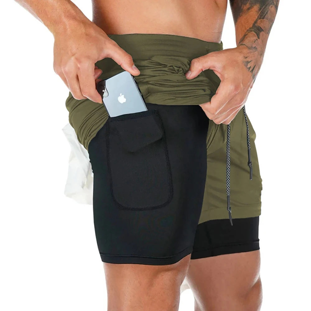 Herren Laufshorts 2-in-1 Doppeldeck-Sportshorts Sportbekleidung Gym Fitness Kurze Hosen Training Jogging Bottom Herrenbekleidung