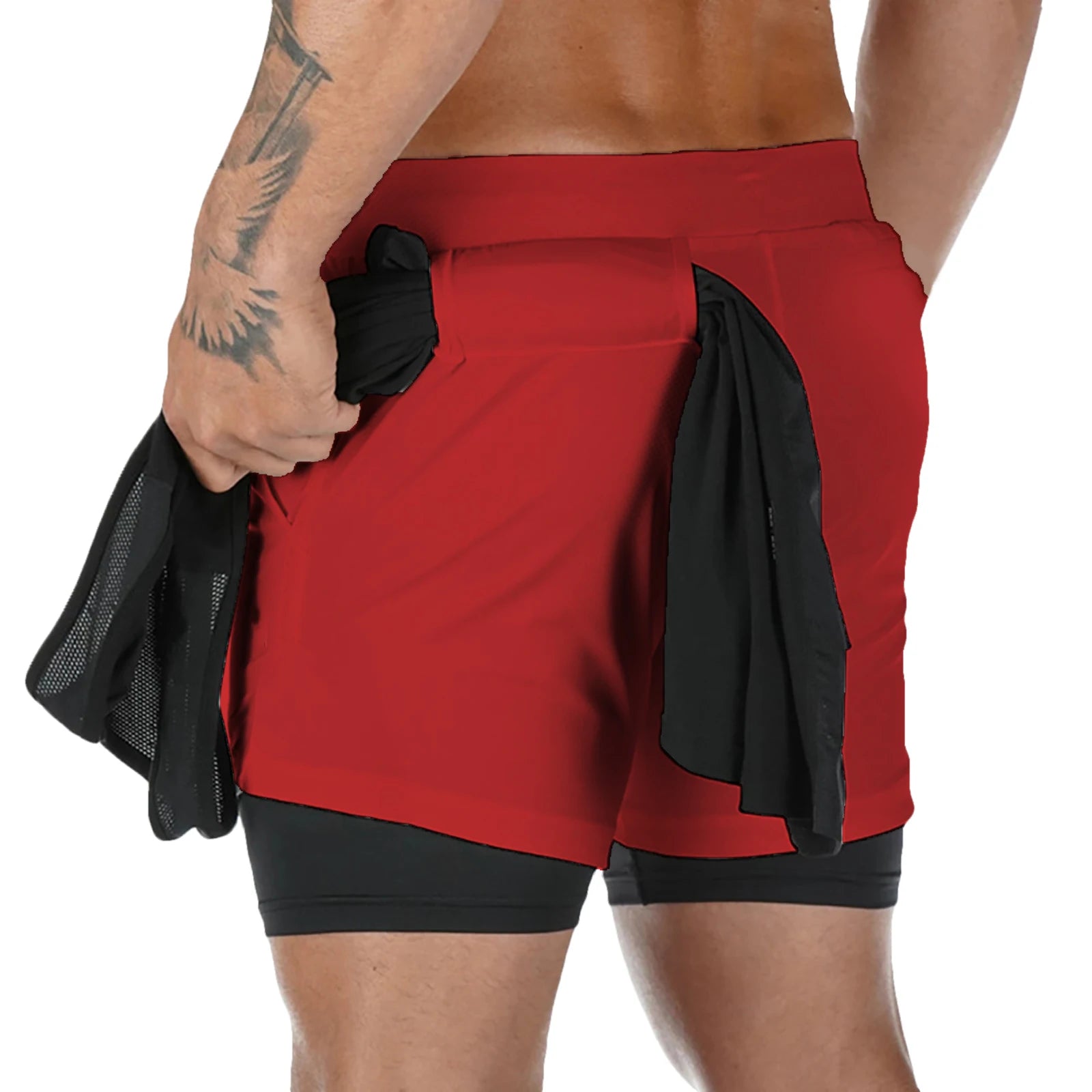 Herren Laufshorts 2-in-1 Doppeldeck-Sportshorts Sportbekleidung Gym Fitness Kurze Hosen Training Jogging Bottom Herrenbekleidung