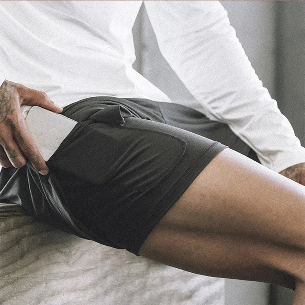 Herren Laufshorts 2-in-1 Doppeldeck-Sportshorts Sportbekleidung Gym Fitness Kurze Hosen Training Jogging Bottom Herrenbekleidung