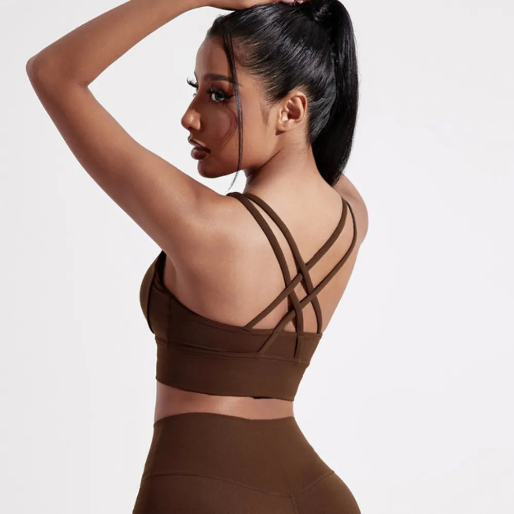 Einfarbig Frauen Kreuz zurück Fitness sport Bh hohe festigkeit Enge Top Umfassende Ausbildung Gym Yoga Unterwäsche Mit Brust Pad