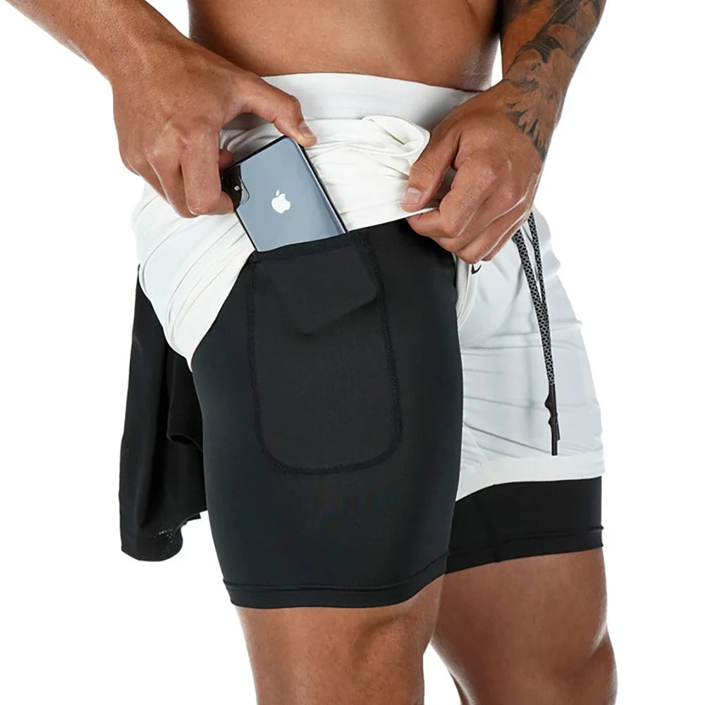 Herren Laufshorts 2-in-1 Doppeldeck-Sportshorts Sportbekleidung Gym Fitness Kurze Hosen Training Jogging Bottom Herrenbekleidung