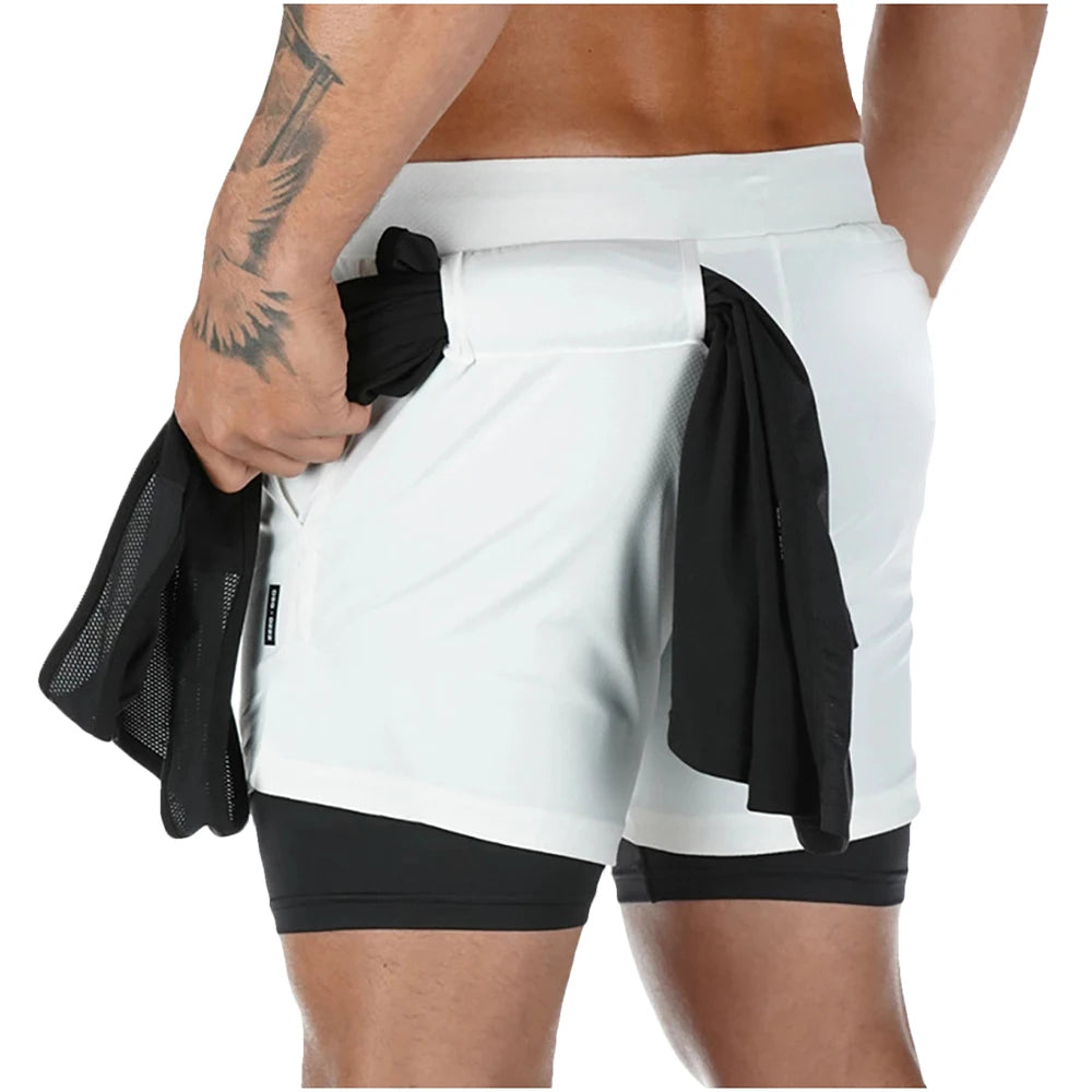 Herren Laufshorts 2-in-1 Doppeldeck-Sportshorts Sportbekleidung Gym Fitness Kurze Hosen Training Jogging Bottom Herrenbekleidung