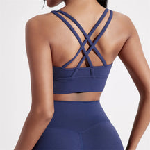 Einfarbig Frauen Kreuz zurück Fitness sport Bh hohe festigkeit Enge Top Umfassende Ausbildung Gym Yoga Unterwäsche Mit Brust Pad