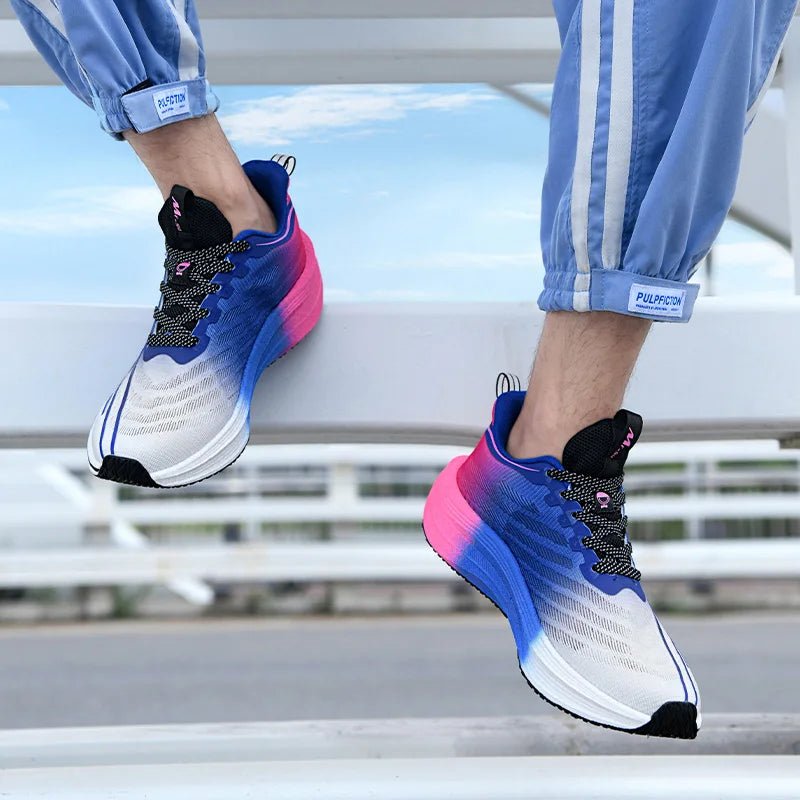 Herrenschuhe Carbon Plate Dämpfung Straßenlaufschuhe Modische bedruckte Schnür-Tennisschuhe Rutschfeste atmungsaktive Sportschuhe