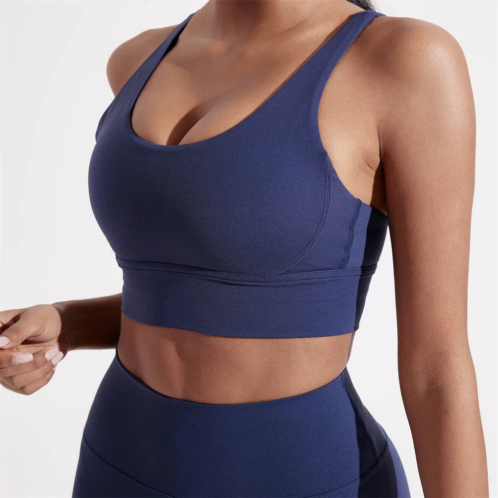 Einfarbig Frauen Kreuz zurück Fitness sport Bh hohe festigkeit Enge Top Umfassende Ausbildung Gym Yoga Unterwäsche Mit Brust Pad